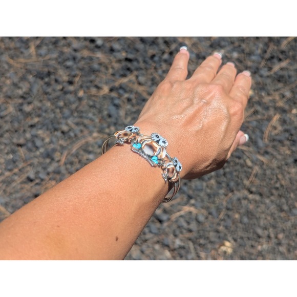 Zuni Owl MOP Cowrie Shell Inlay Owls Bracelet Native American Jewelry Sz 6.5in** - Picture 7 of 10